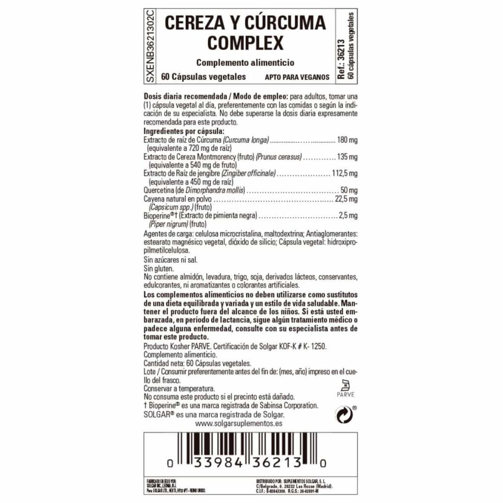 Cereza y Cúrcuma Complex - 60 Cápsulas Veganas detalle 1