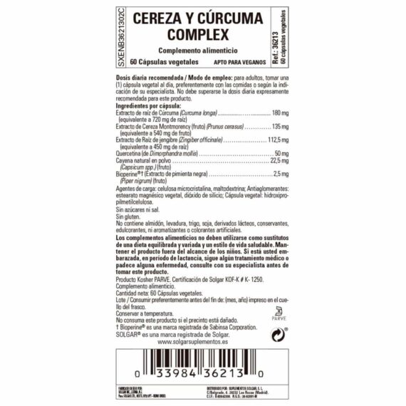 Cereza y Cúrcuma Complex - 60 Cápsulas Veganas