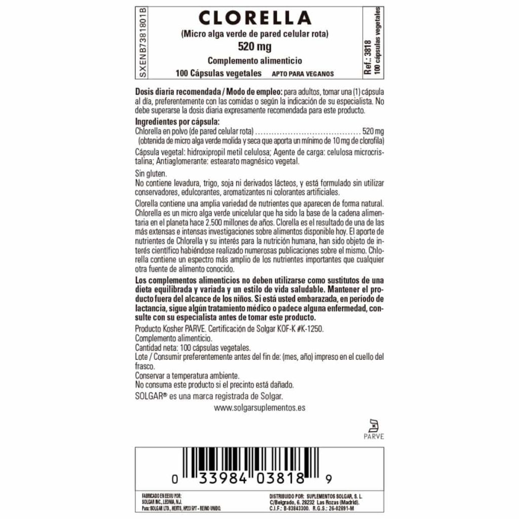 Chlorella de Pared Celular Rota - 100 Cápsulas Veganas detalle 1