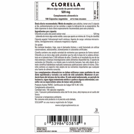 Chlorella de Pared Celular Rota - 100 Cápsulas Veganas