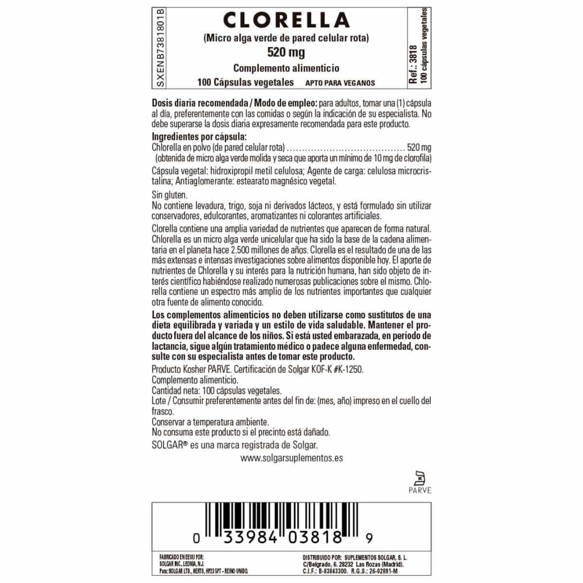 Chlorella de Pared Celular Rota – 100 Cápsulas Veganas