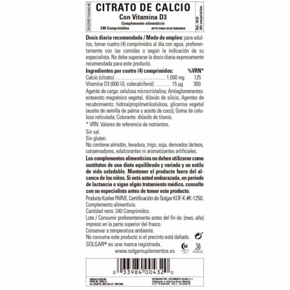 Citrato de Calcio con Vitamina D - 240 Comprimidos