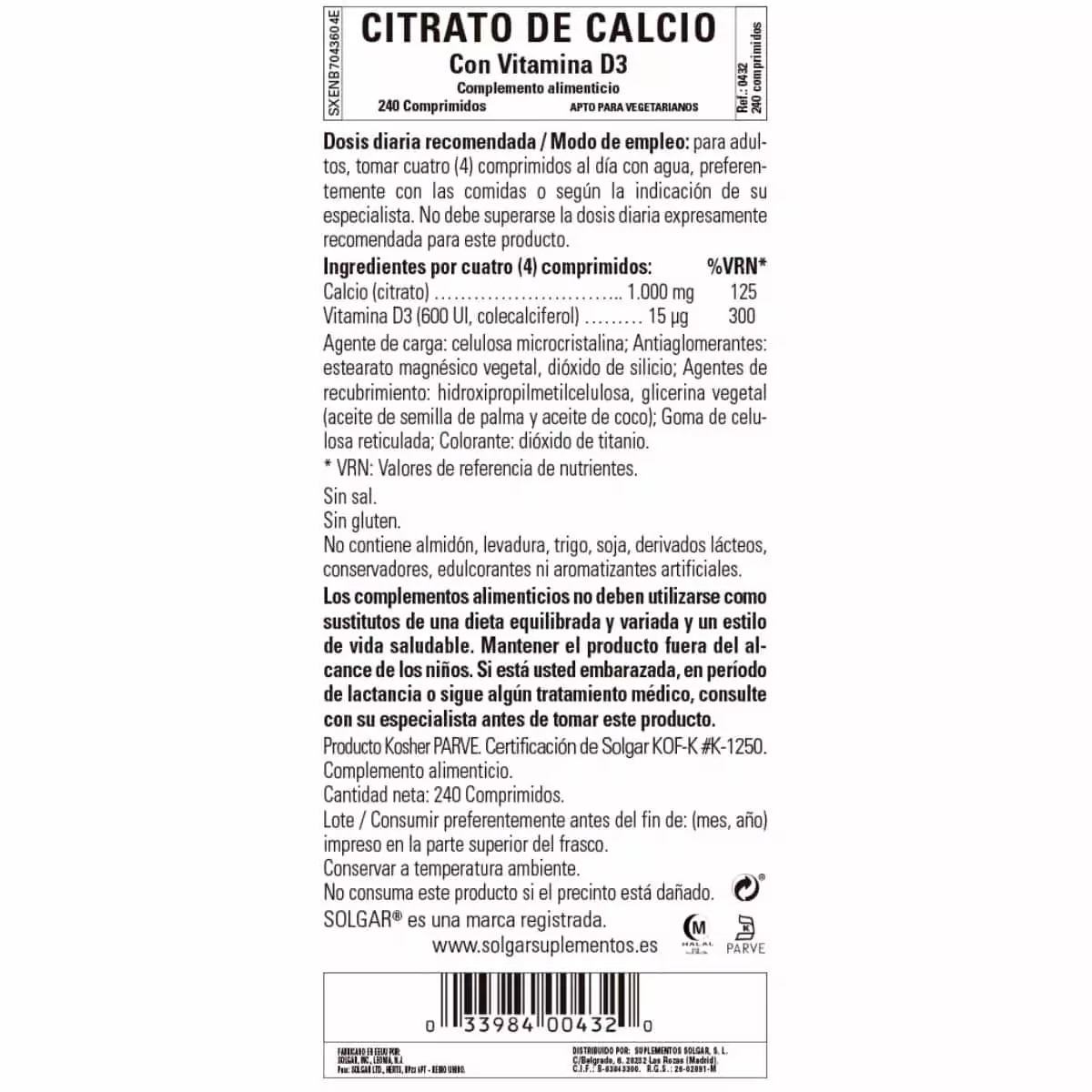 Citrato de Calcio con Vitamina D – 240 Comprimidos