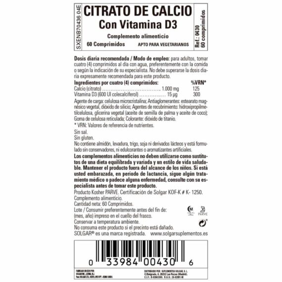 Citrato de Calcio con Vitamina D - 60 Comprimidos