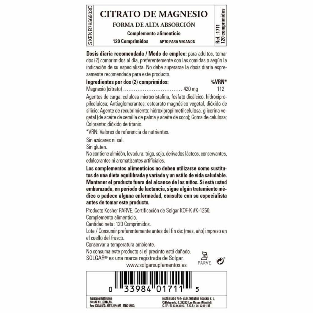 Citrato de Magnesio - 120 Comprimidos detalle 1