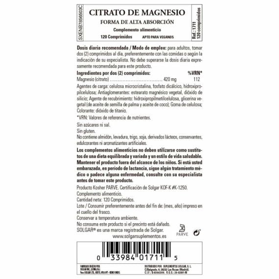 Citrato de Magnesio - 120 Comprimidos