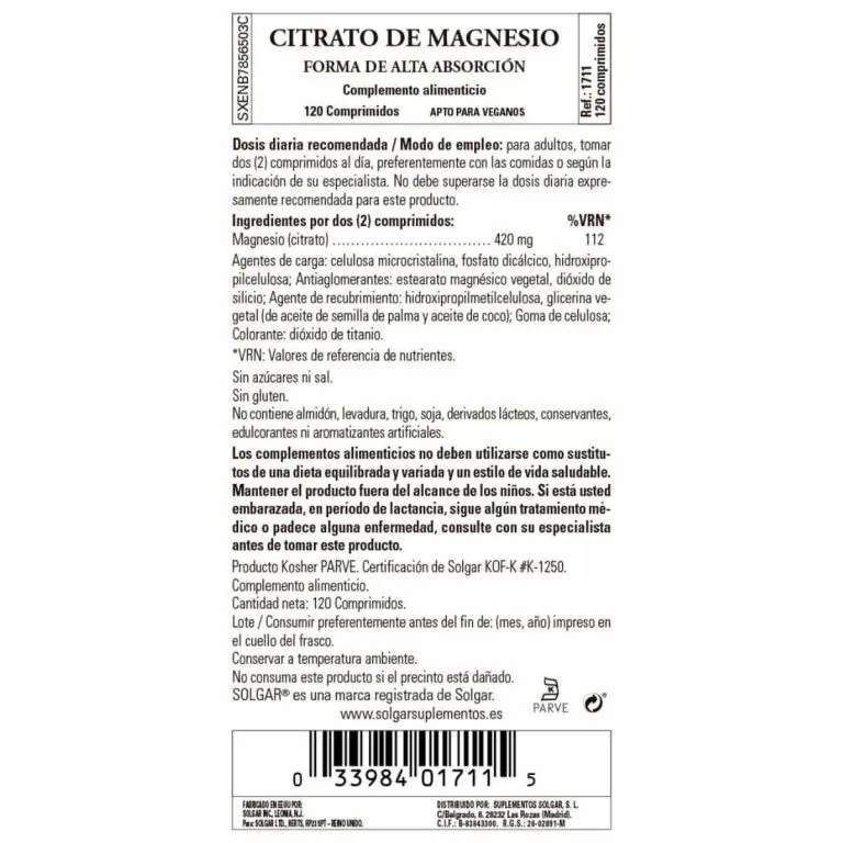 Citrato de Magnesio – 120 Comprimidos detalle 1