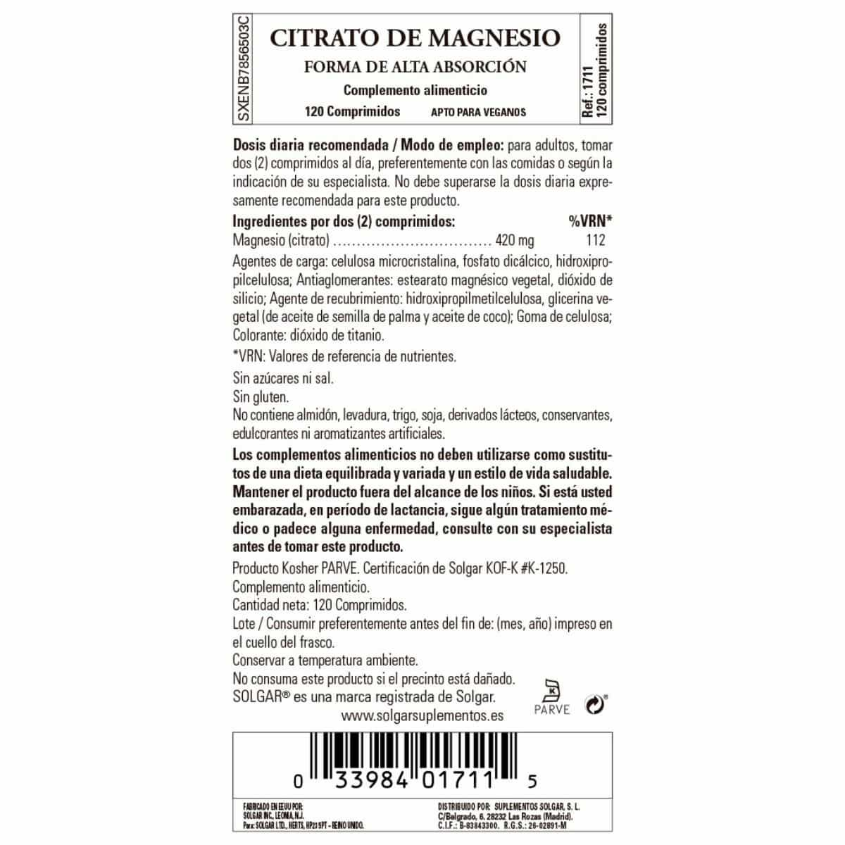 Citrato de Magnesio – 120 Comprimidos