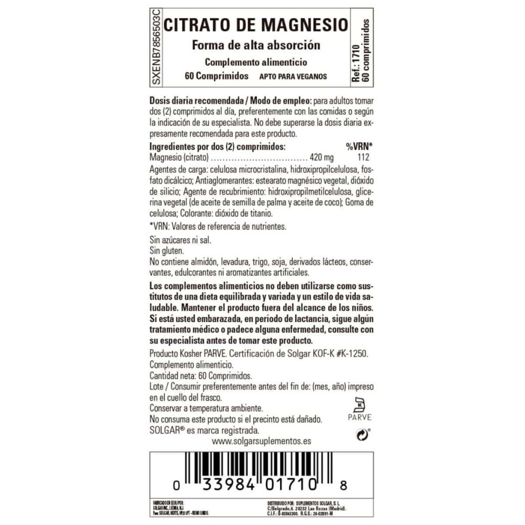 Citrato de Magnesio - 60 Comprimidos detalle 1