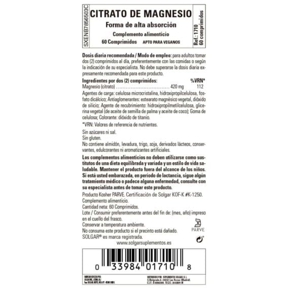 Citrato de Magnesio - 60 Comprimidos