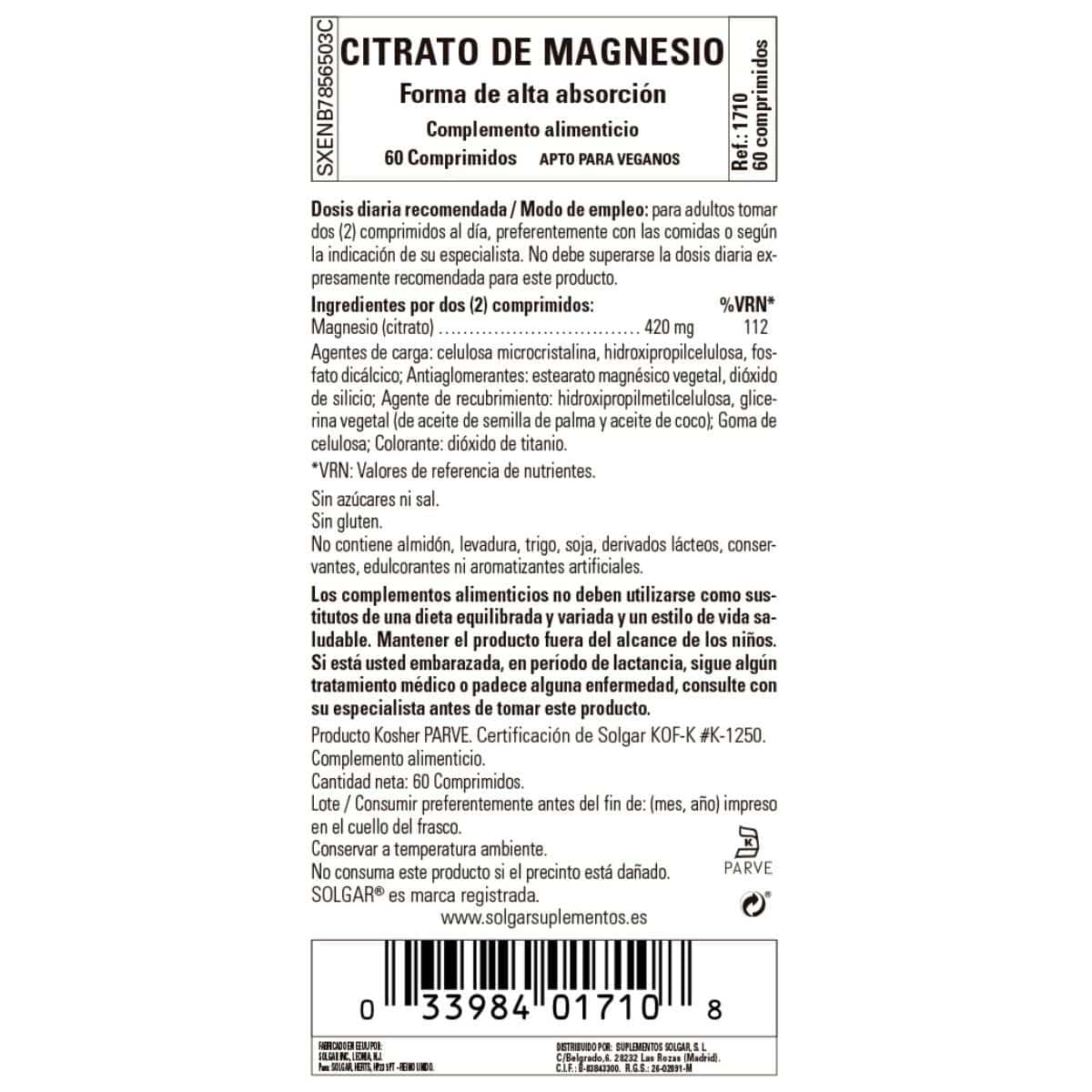 Citrato de Magnesio – 60 Comprimidos