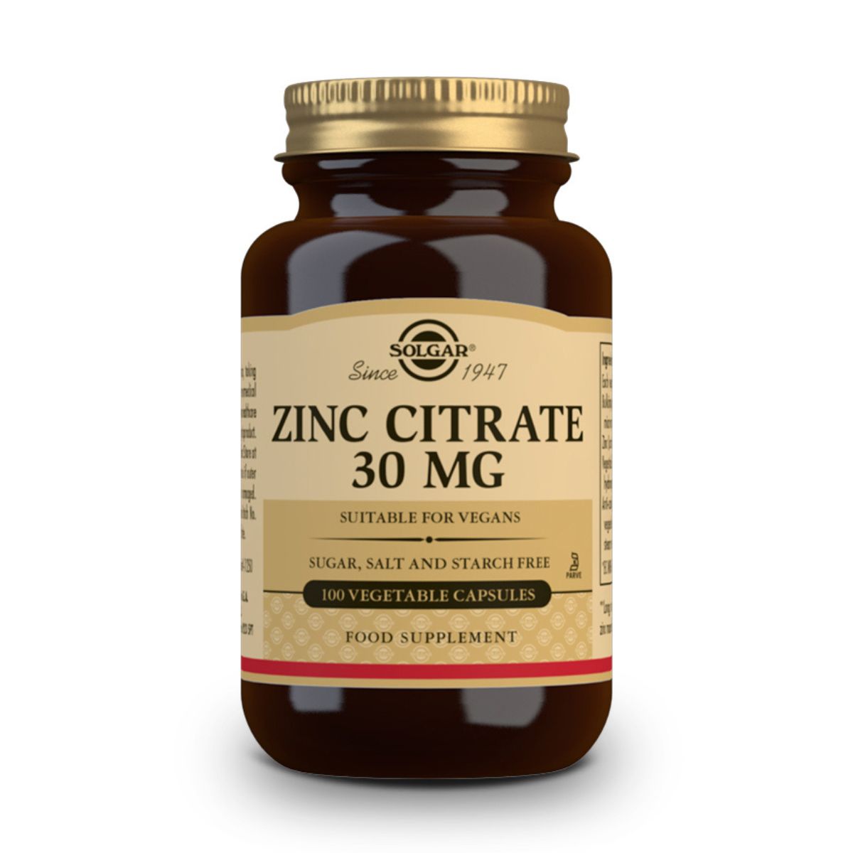 Citrato de Zinc 30 mg – 100 Cápsulas Veganas