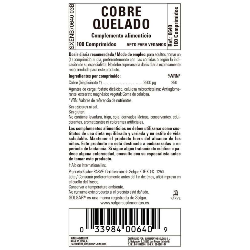 Cobre Quelado - 100 Comprimidos detalle 1