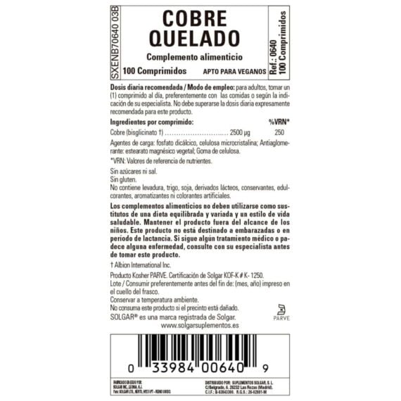 Cobre Quelado - 100 Comprimidos