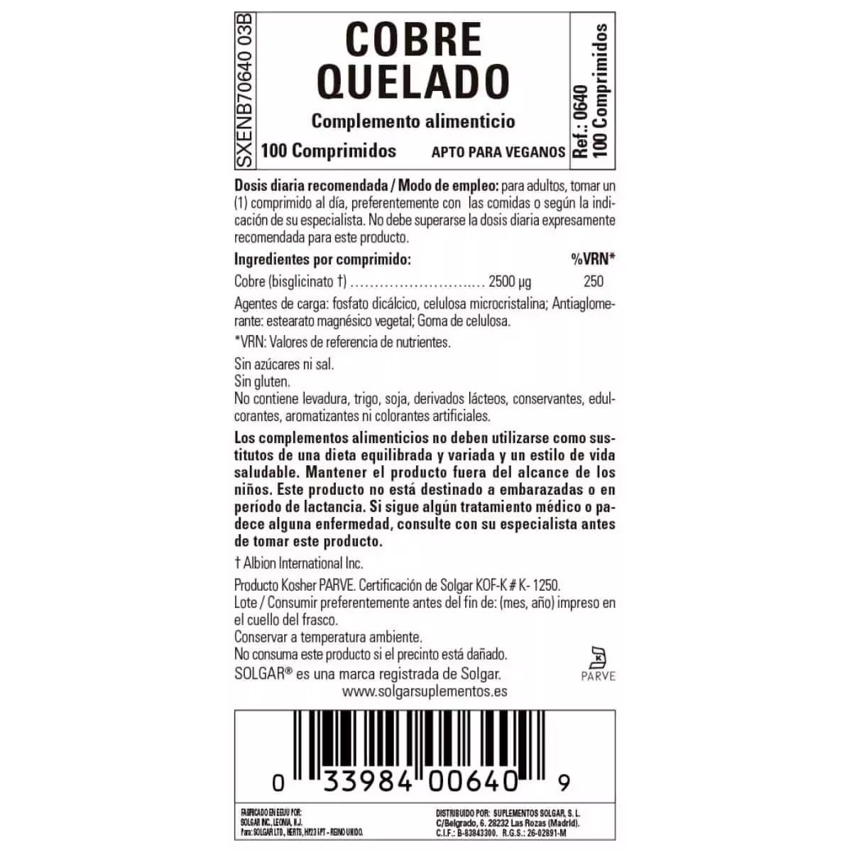 Cobre Quelado – 100 Comprimidos