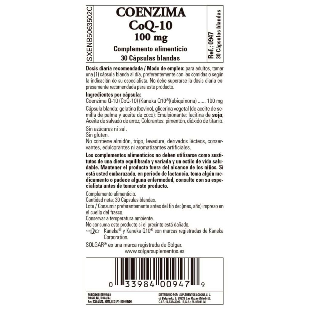 Coenzima Q10 100 mg - 30 Cápsulas de Gelatina Blanda detalle 1