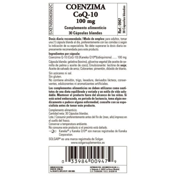 Coenzima Q10 100 mg - 30 Cápsulas de Gelatina Blanda