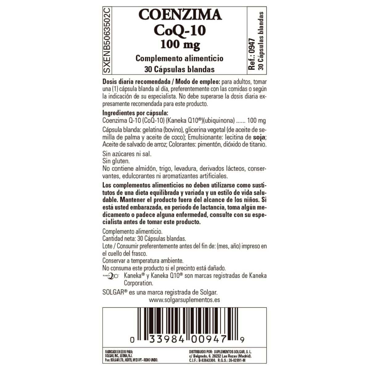 Coenzima Q10 100 mg – 30 Cápsulas de Gelatina Blanda