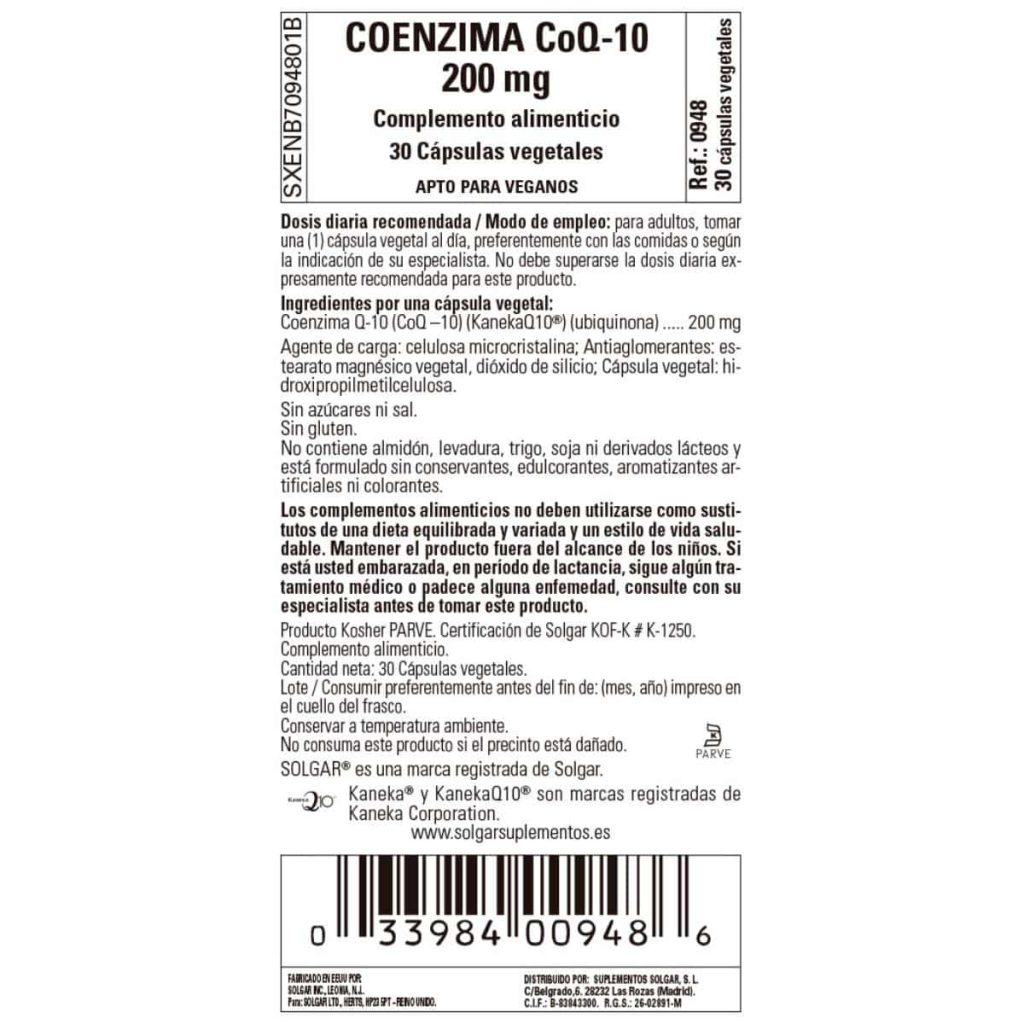 Coenzima Q10 200 mg - 30 Cápsulas Veganas detalle 1