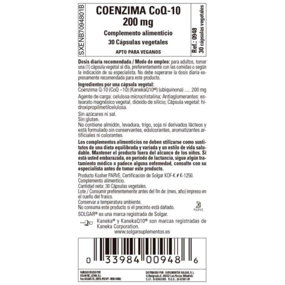 Coenzima Q10 200 mg - 30 Cápsulas Veganas