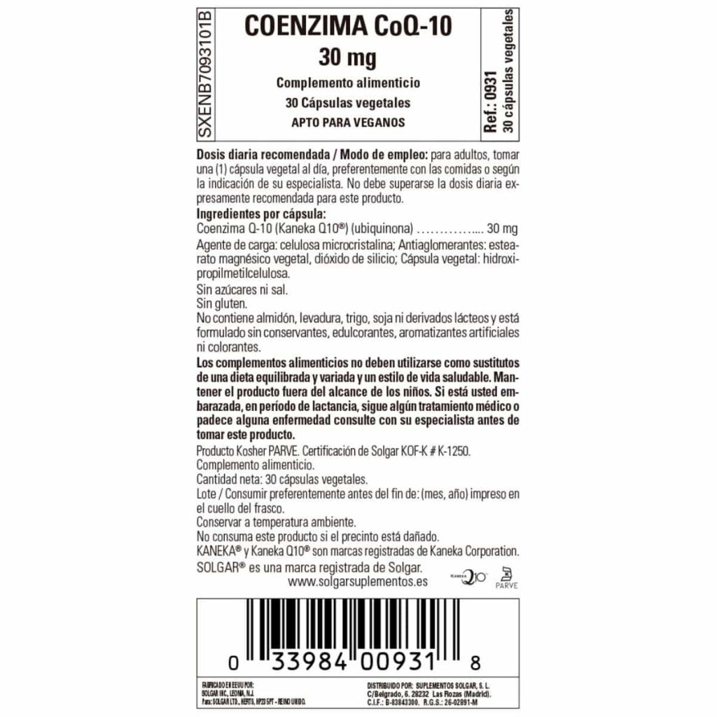 Coenzima Q10 30 mg - 30 Cápsulas Veganas  detalle 1