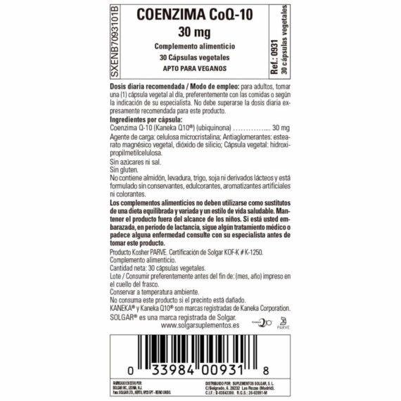 Coenzima Q10 30 mg - 30 Cápsulas Veganas