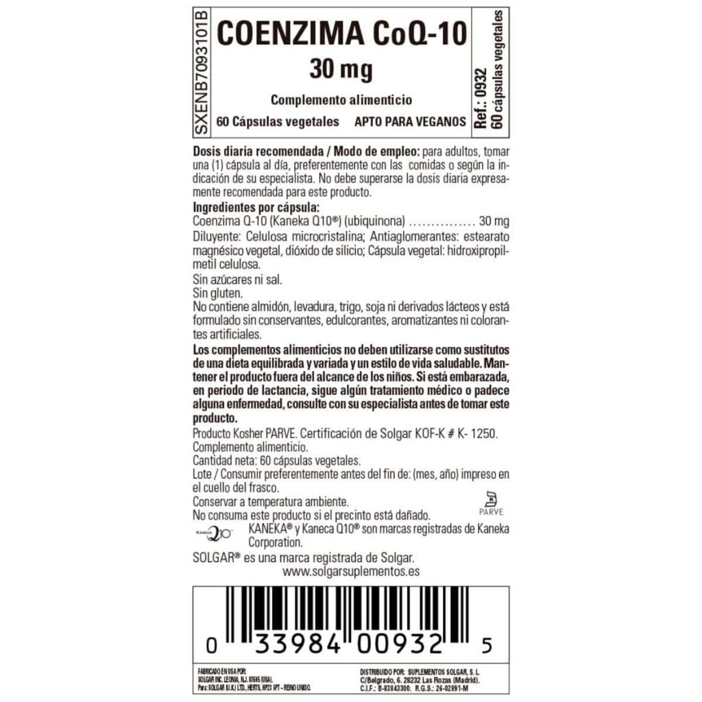 Coenzima Q10 30 mg - 60 Cápsulas Veganas detalle 1