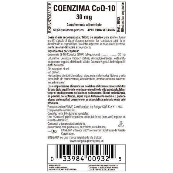 Coenzima Q10 30 mg - 60 Cápsulas Veganas