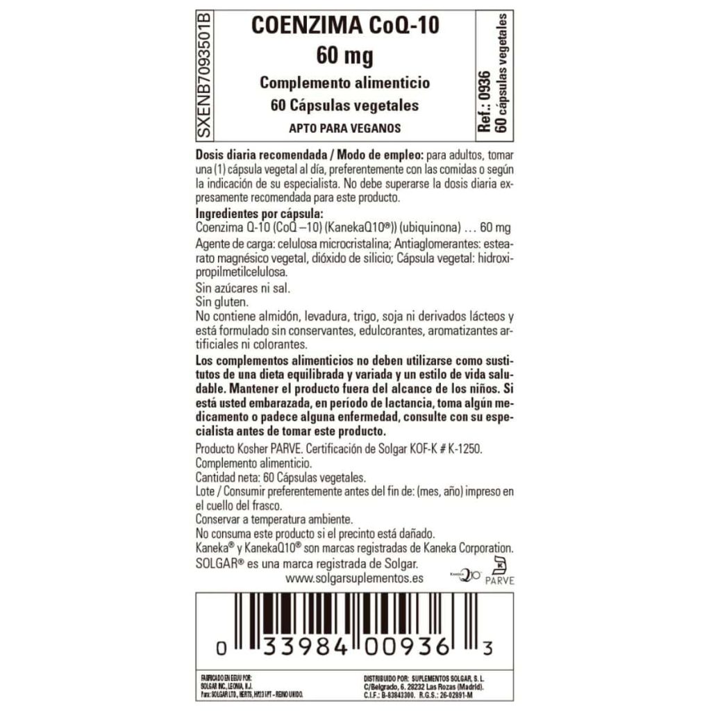 Coenzima Q10 60 mg - 60 Cápsulas Veganas detalle 1