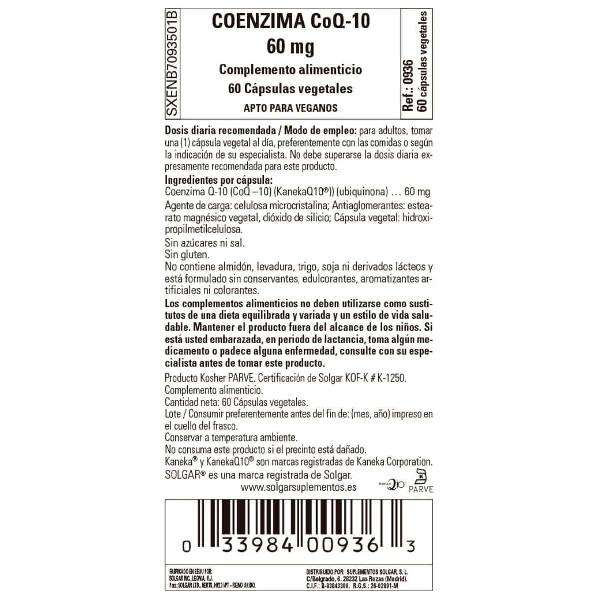 Coenzima Q10 60 mg – 60 Cápsulas Veganas