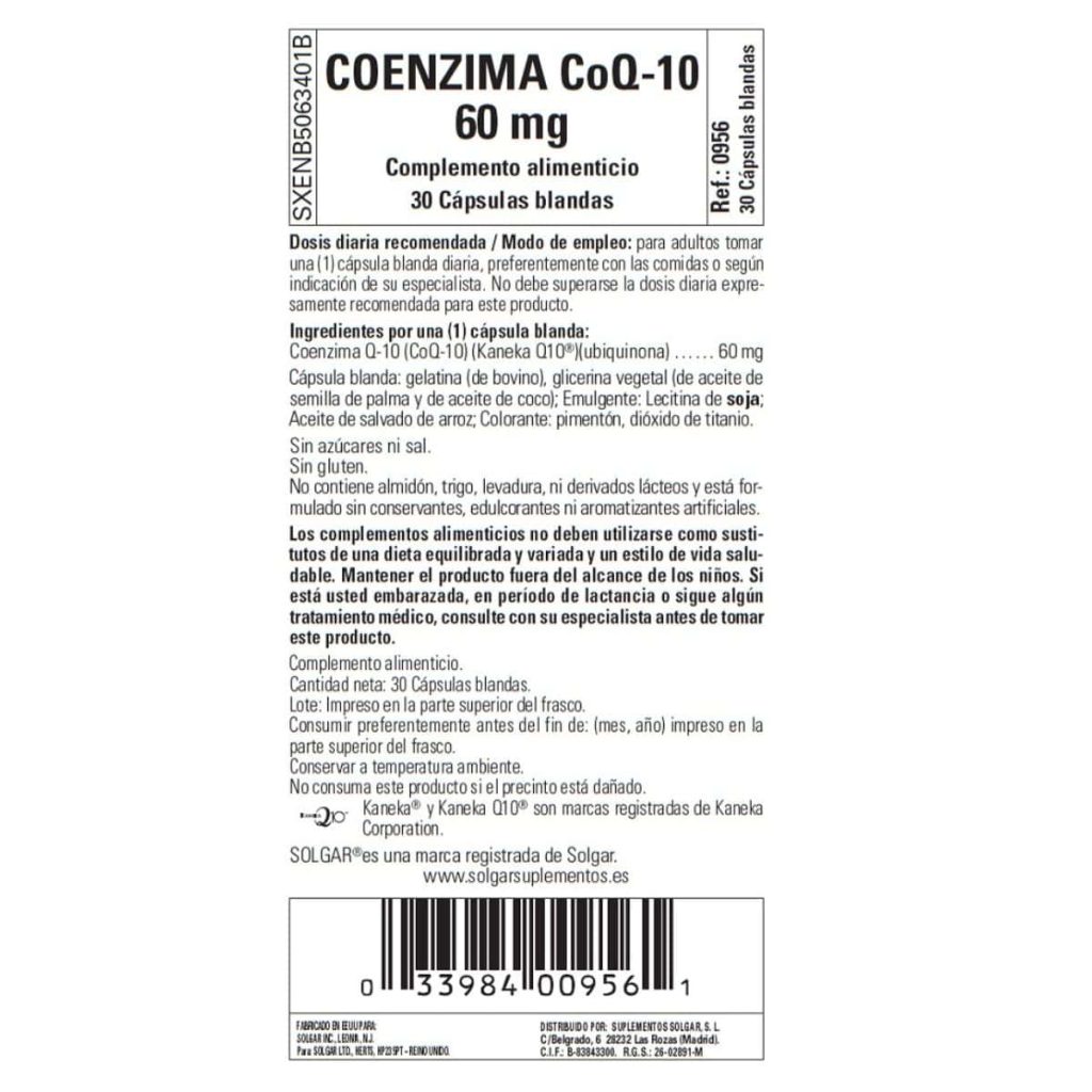Coenzima Q10 60 mg en Aceite - 30 Cápsulas Blandas detalle 1