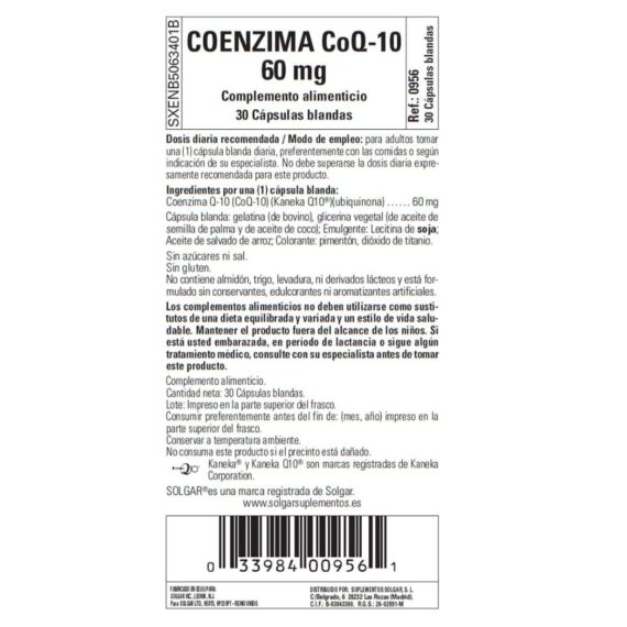 Coenzima Q10 60 mg en Aceite - 30 Cápsulas Blandas