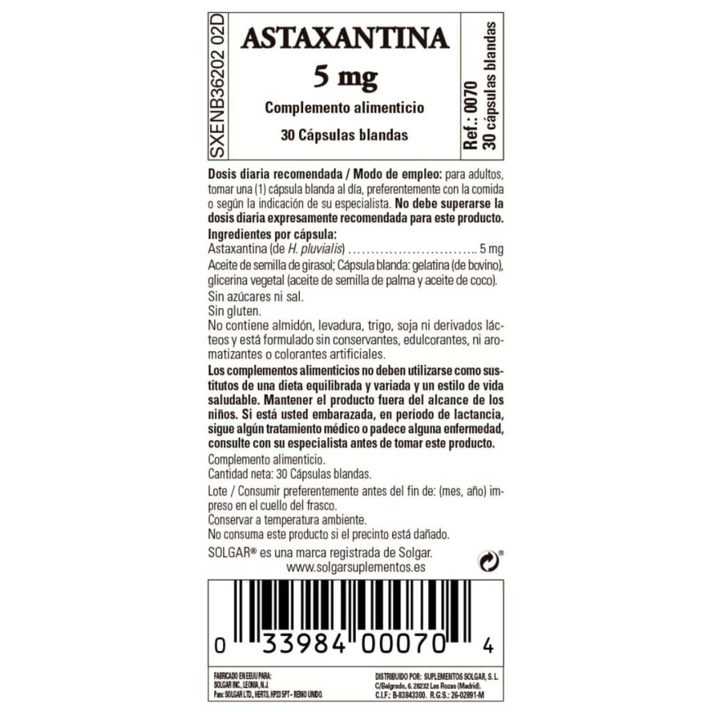 Complejo de Astaxantina 5 mg - 30 Cápsulas de Gel Blandas detalle 1