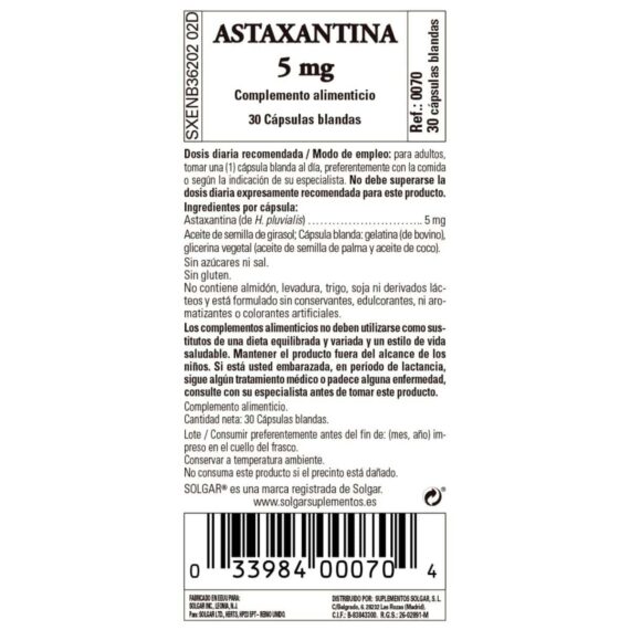 Complejo de Astaxantina 5 mg - 30 Cápsulas de Gel Blandas