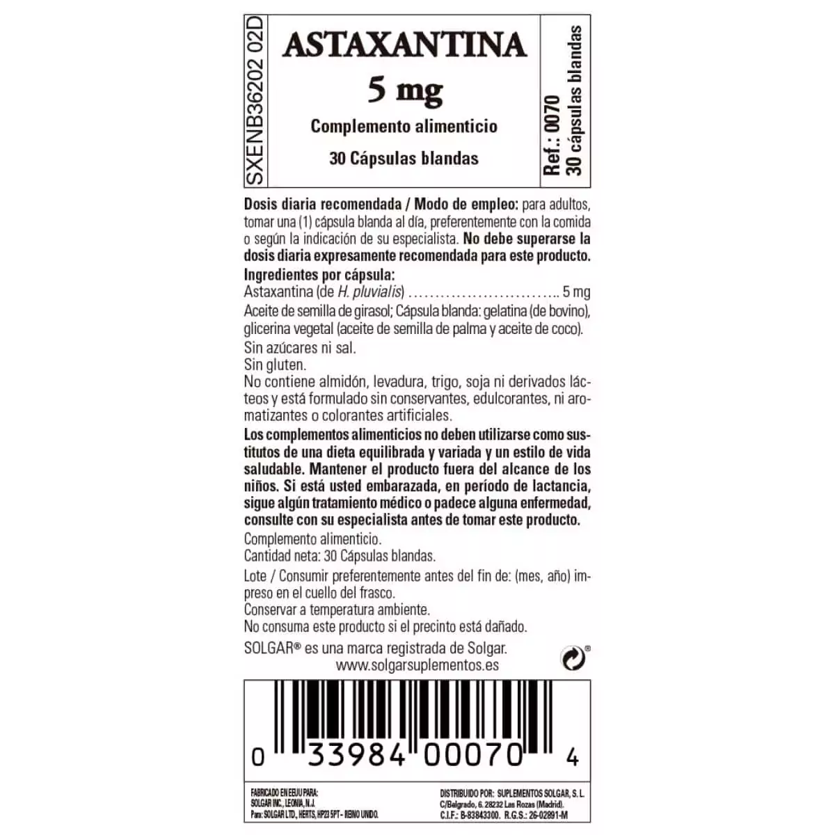 Complejo de Astaxantina 5 mg – 30 Cápsulas de Gel Blandas