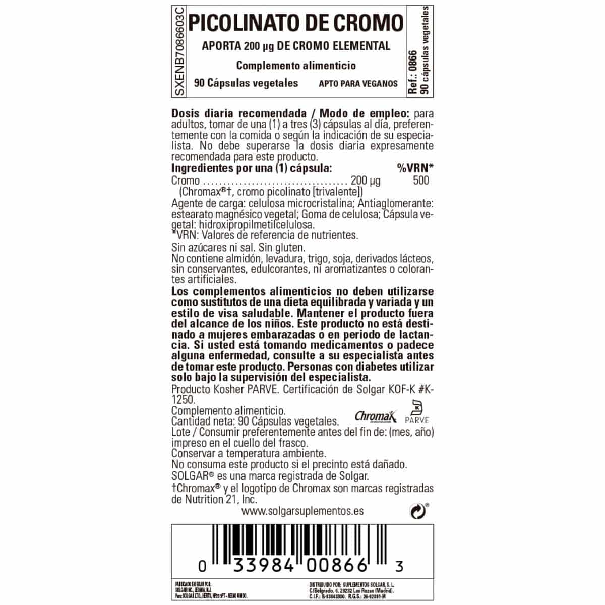 Picolinato de Cromo 200 mcg – 90 Cápsulas Veganas