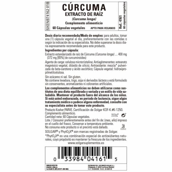Cúrcuma - Raíz - 60 Cápsulas Veganas