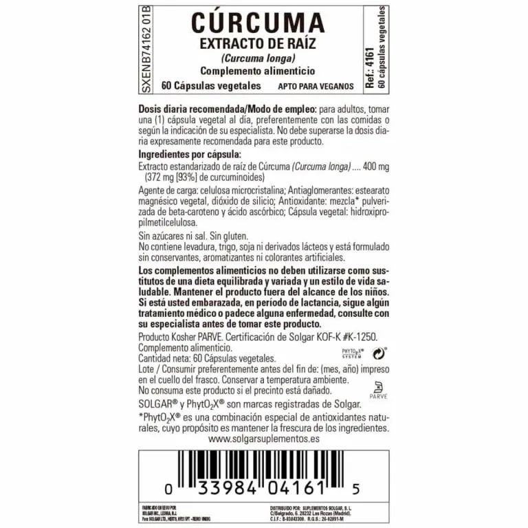 Cúrcuma – Raíz – 60 Cápsulas Veganas