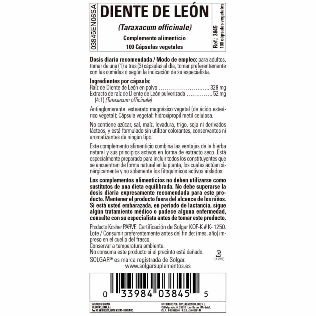 Diente de León 520 mg - 100 Cápsulas Veganas detalle 1
