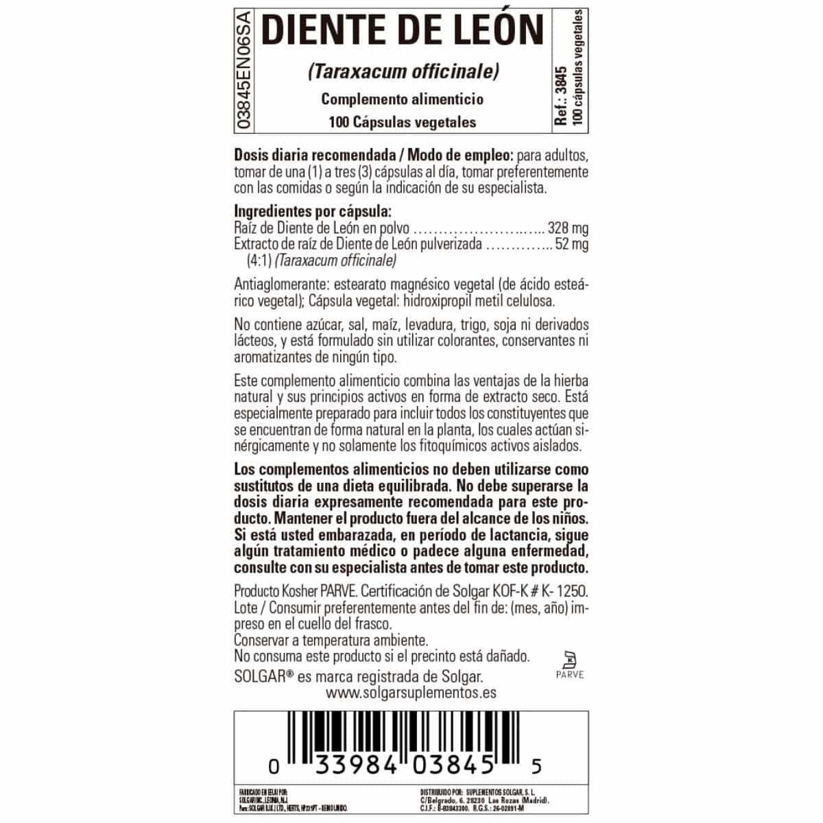 Diente de León 520 mg – 100 Cápsulas Veganas