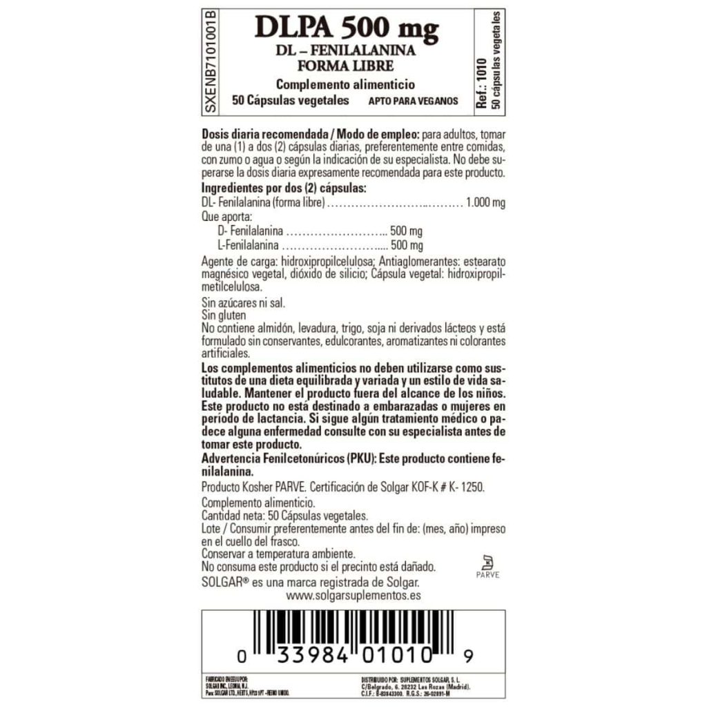 DLPA 500 mg - 50 Cápsulas Veganas detalle 1