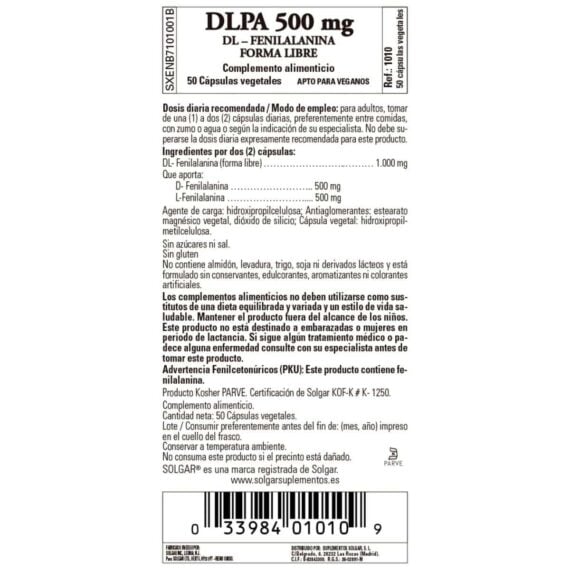 DLPA 500 mg - 50 Cápsulas Veganas