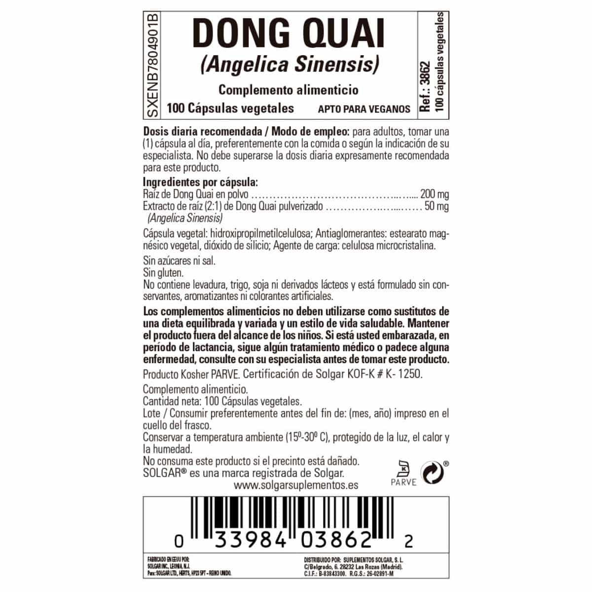 Dong Quai – 100 Cápsulas Veganas