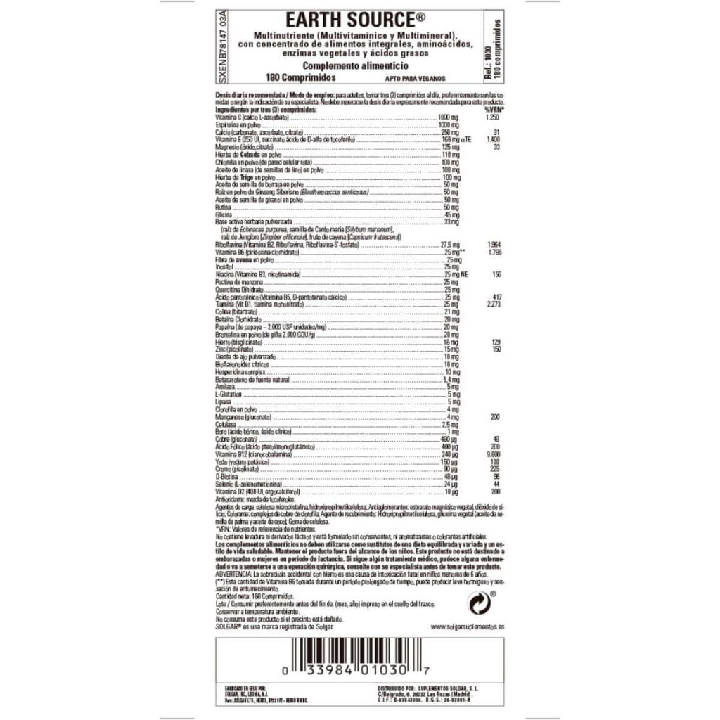 Earth Source - 180 Comprimidos detalle 1