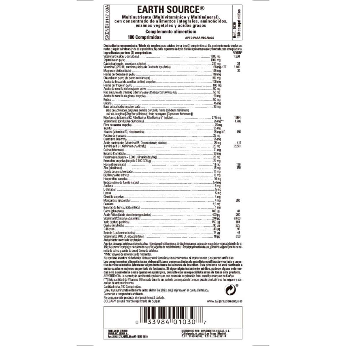 Earth Source – 180 Comprimidos