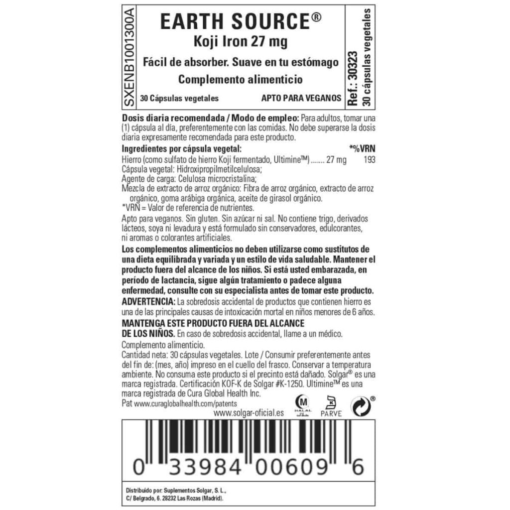 Earth Source Koji Iron - 30 Comprimidos detalle 1