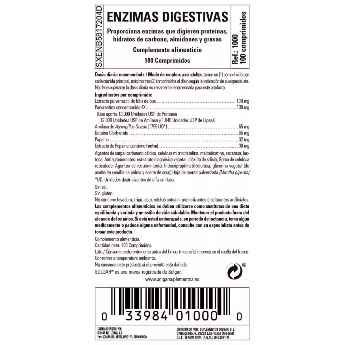 Enzimas Digestivas – 100 Comprimidos