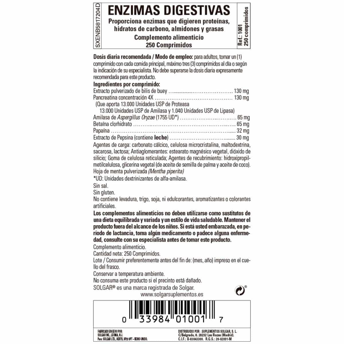 Enzimas Digestivas – 250 Comprimidos