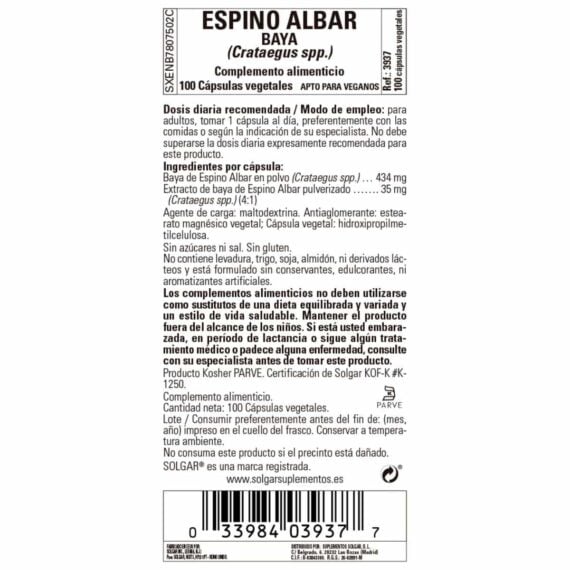 Espino Albar 520 mg - 100 Cápsulas Veganas