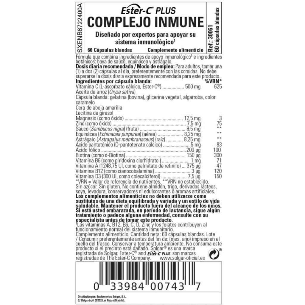 Ester C Immune Complex - 60 Cápsulas Blandas detalle 1
